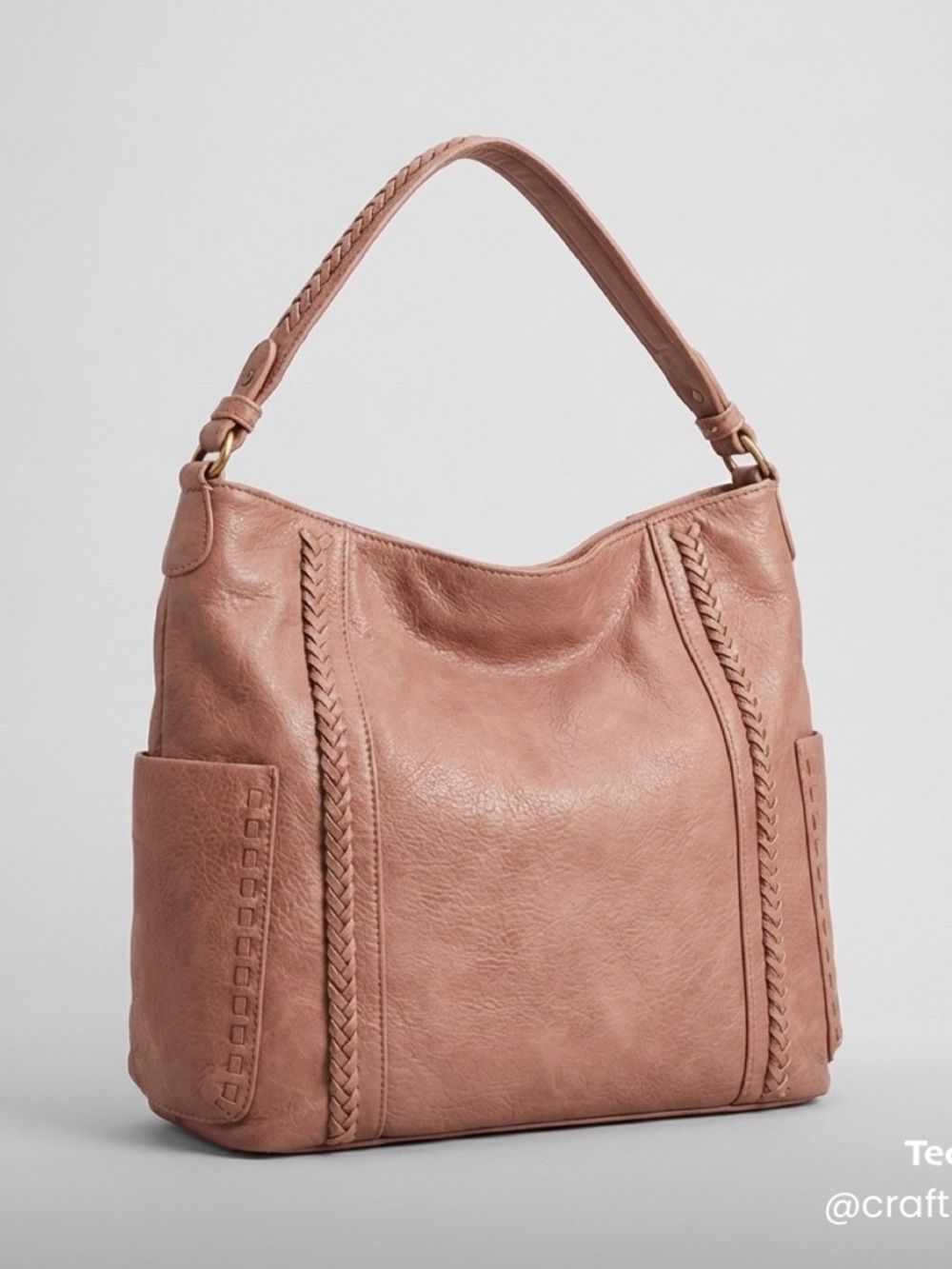 Blush Braided Shoulder Bag – Soft Everyday Tote with Side Pockets